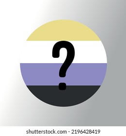 Question mark icon over non-binary flag