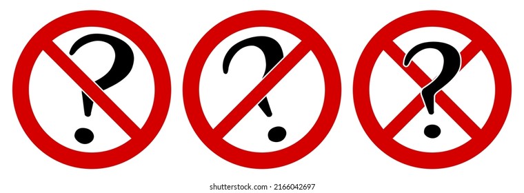 Question mark icon in red crossed circle, doublecrossed sign as well