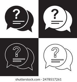 Question mark icon set. Bubble question icon, FAQ questions symbol on a white and black background. Vector illustration.  EPS 10
