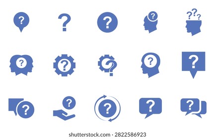 Question Mark Icon Set, FAQ Help Support and Information Symbols Collection, Inquiry, Problem Solving, Customer Service, Chat Bubble, Human Head, Speech Bubble and Assistance Vector Icons. 