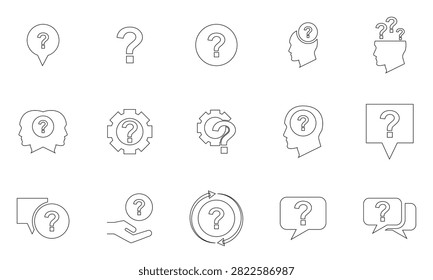 Question Mark Icon Set, FAQ Help Support and Information Symbols Collection, Inquiry, Problem Solving, Customer Service, Chat Bubble, Human Head, Speech Bubble and Assistance Vector Icons. 