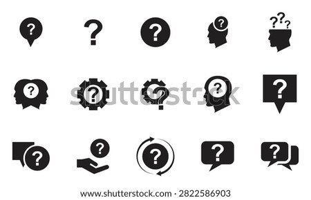 Question Mark Icon Set, FAQ Help Support and Information Symbols Collection, Inquiry, Problem Solving, Customer Service, Chat Bubble, Human Head, Speech Bubble and Assistance Vector Icons. 