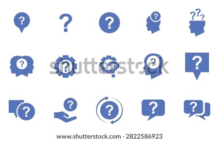 Question Mark Icon Set, FAQ Help Support and Information Symbols Collection, Inquiry, Problem Solving, Customer Service, Chat Bubble, Human Head, Speech Bubble and Assistance Vector Icons. 