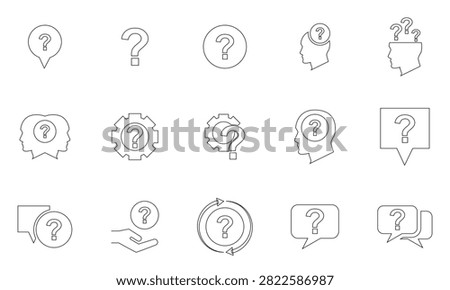 Question Mark Icon Set, FAQ Help Support and Information Symbols Collection, Inquiry, Problem Solving, Customer Service, Chat Bubble, Human Head, Speech Bubble and Assistance Vector Icons. 