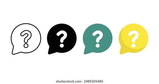 question mark icon set outline black flat color isolated white background