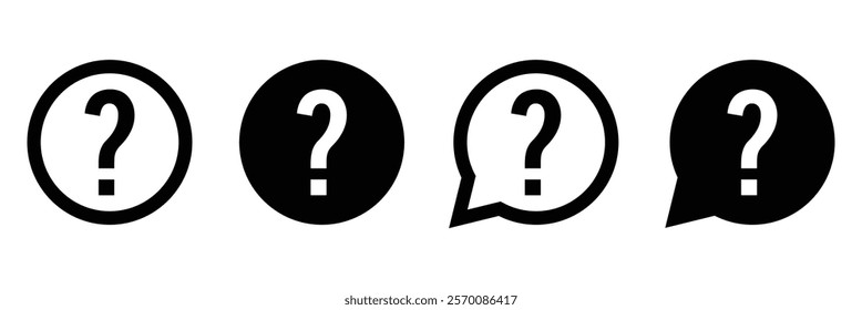 Question mark icon set. Question mark simple black style symbol sign. Message box with question mark icon.