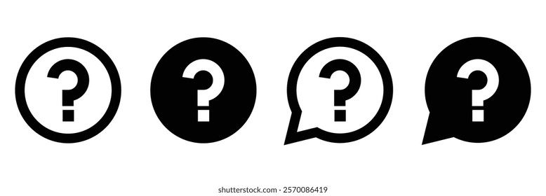 Question mark icon set. Question mark simple black style symbol sign. Message box with question mark icon.