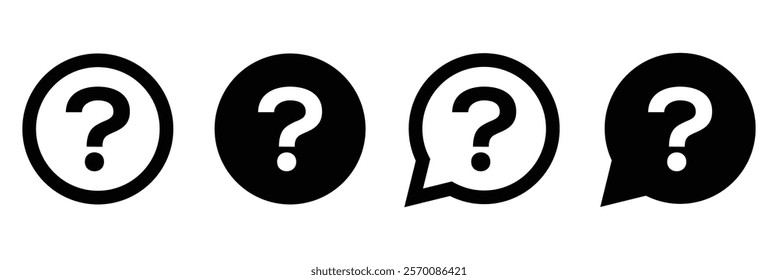 Question mark icon set. Question mark simple black style symbol sign. Message box with question mark icon.