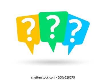 Question mark icon with speech bubble or message box. FAQ, ask symbol. Vector illustration.