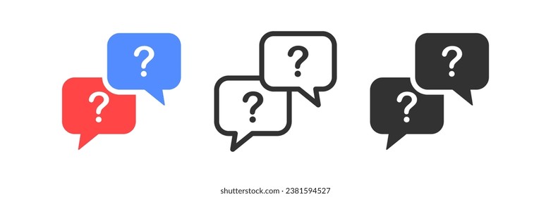 Icono de signo de interrogación. Símbolo de burbuja del discurso de preguntas. Señales de mensajes de ayuda. Explicar símbolos. Preguntar iconos. Soporte para problemas. Signo aislado del vector.