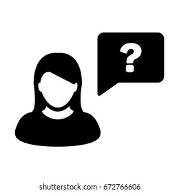 Question Mark Icon Vector With Person Message Female User Avatar Symbol in Flat Color Glyph Pictogram illustration