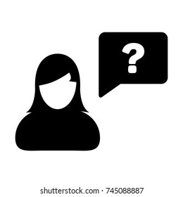 Question Mark Icon Vector With Person Message Female User Avatar Symbol in Flat Color Glyph Pictogram illustration 