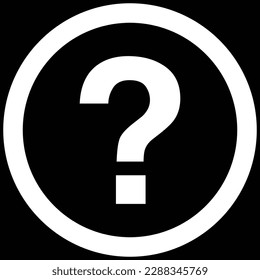 Question mark icon, white color flat style black circle design help symbol, FAQ or query sign vector graphic illustration, colorful buttons for web, app, mobile, label, stamp, sticker isolated dark.