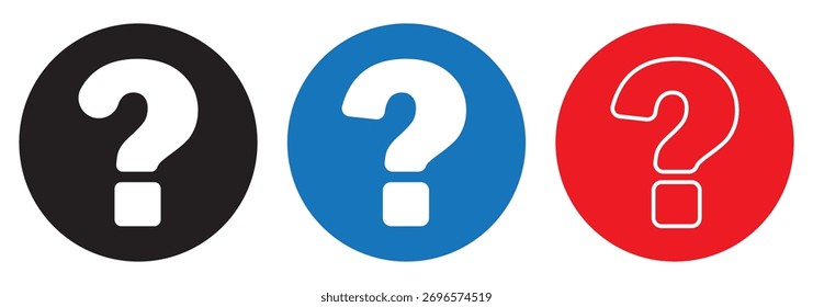 Iconos de signo de interrogación en blanco y negro de círculo. EPS 10 
