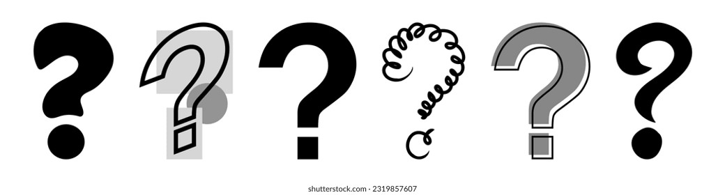 Question mark icons in different styles. Vector illustration isolated on white background.