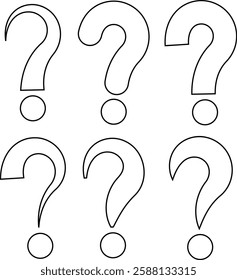 Question mark icons set in line styles. Uncertainty bubble, doubt ask, frequently information advice symbols. Ask question signs. Black vectors for app and website design isolated on white background.