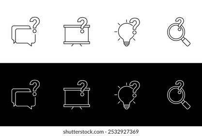 Fragezeichen-Symbole: Symbole der Untersuchung und Unsicherheit. Fragliche Unterhaltung. Offene Diskussion. Auf der Suche nach Klarheit.