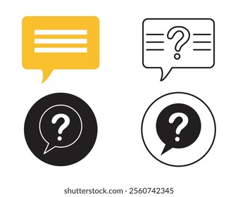 Question mark icons in various styles, representing inquiry and communication. Question mark bubble icon.