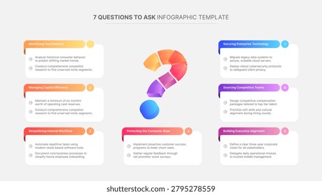 Question Mark Infographic Template with 7 Text Blocks Data Points