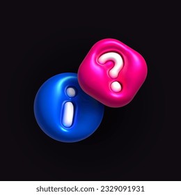 Question mark and information sign 3d icon. Inflatable information sign and question mark. Realistic inflated 3D symbol icon with the plasticine effect. Vector illustration