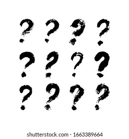 Question mark of ink brushstrokes. Vector grunge punctuation sign for blog, social media, logo, internet application, print. Hand draw icons isolated on white background