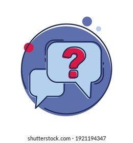 Question mark inside chat bubble. Quiz, query, doubt, questions concept. Flat style illustration. 