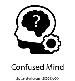 Question mark inside head denoting glyph icon of confused mind 