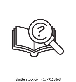 question mark inside lupe and book line style icon design, Tool search and magnifying glass theme Vector illustration