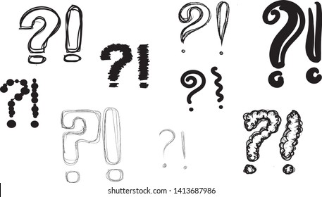 question mark interrogation point exclamation mark exclamation point q and a question and answer sign symbol icon vector hand drawings faq label set sketches svg