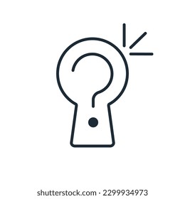 Fragezeichen im Schlüsselloch. Geheime Antwort auf Fragen. Lineares Vektorsymbol einzeln auf weißem Hintergrund.