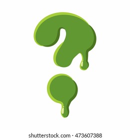 Question mark from latin alphabet with numbers and symbols made of green slime. Font can be used for Halloween design and other purposes