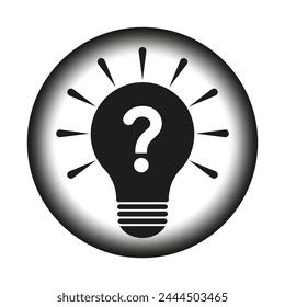 Icono de bombilla de interrogación. Símbolo de concepto de consulta. Signo de la idea de la curiosidad. Ilustración vectorial. EPS 10.