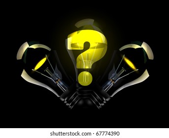 Question mark in lightbulb illustration on black background