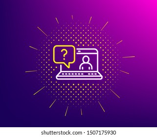 Question mark line icon. Halftone pattern. Online faq support sign. Gradient background. Faq line icon. Yellow halftone pattern. Vector