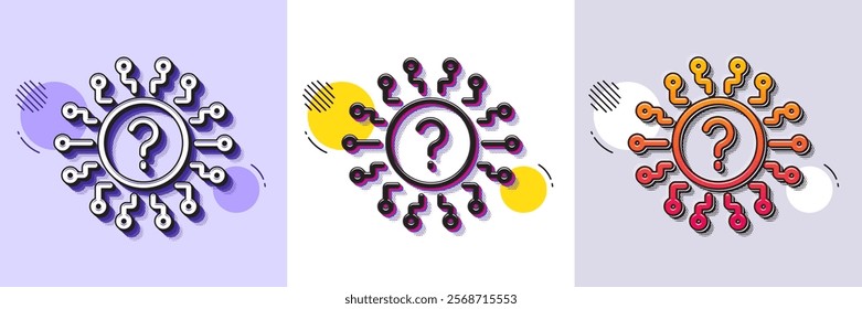 Question mark line icon. Halftone dotted pattern. Gradient icon with grain shadow. Quiz chat bubble sign. Faq system. Line question mark icon. Various designs. Vector