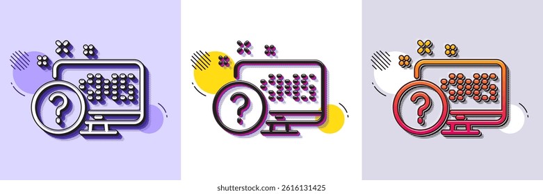 Question mark line icon. Halftone dotted pattern. Gradient icon with grain shadow. Online quiz test sign. Line online quiz icon. Various designs. Vector