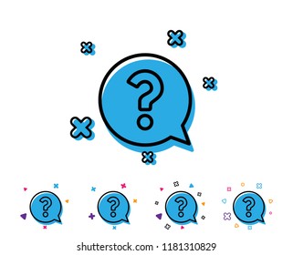 Question mark line icon. Help speech bubble sign. FAQ symbol. Line icon with geometric elements. Bright colourful question mark design. Vector