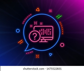 Question mark line icon. Neon laser lights. Online quiz test sign. Glow laser speech bubble. Neon lights chat bubble. Banner badge with online quiz icon. Vector