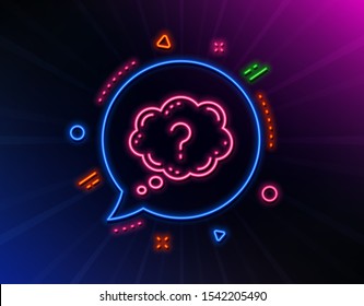 Question mark line icon. Neon laser lights. Quiz chat bubble sign. Glow laser speech bubble. Neon lights chat bubble. Banner badge with question mark icon. Vector