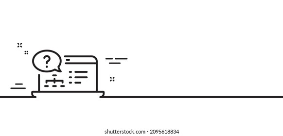 Icono de línea de marca de preguntas. Signo de prueba del test en línea. Fondo mínimo de la ilustración de línea. Banner de patrón de icono de línea de ayuda en línea. Concepto de plantilla web blanca. Vector