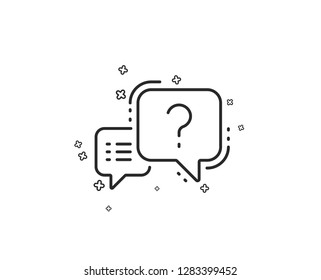 Icono de línea de signo de interrogación. Signo de burbuja de chat del concurso. Formas geométricas. Elementos cruzados aleatorios. Diseño de icono de la marca de preguntas lineales. Vector