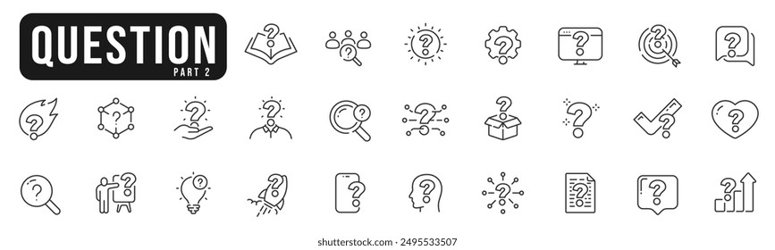 Question mark line icon set. Ask, help, speech, button, chat etc. Editable stroke. Part 2