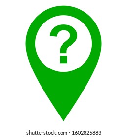 Question mark and location pin on white