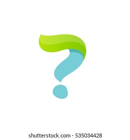 Question mark logo with green leaf. Vector script font for your ecology posters, t-shirts, presentation or card.