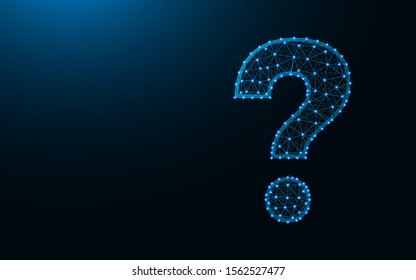 Question mark low poly design, abstract geometric template, punctuation mark wireframe mesh polygonal vector illustration made from points and lines on dark blue background svg
