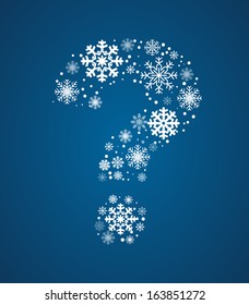 Question mark made from frosty snowflakes, vector font