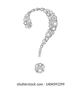 Question mark made up of gears on white background