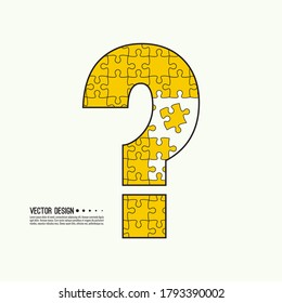 Question mark made from puzzle pieces. Jigsaw symbol. FAQ sign on white background. vector. minimal, outline. Quiz symbol.