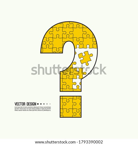 Question mark made from puzzle pieces. Jigsaw symbol. FAQ sign on white background. vector. minimal, outline. Quiz symbol.