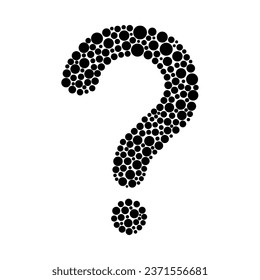 Question mark made of small circles. Question bubbles icon. black question sign with geometric shapes of circles. Interrogation sign isolated on white background. Vector illustration